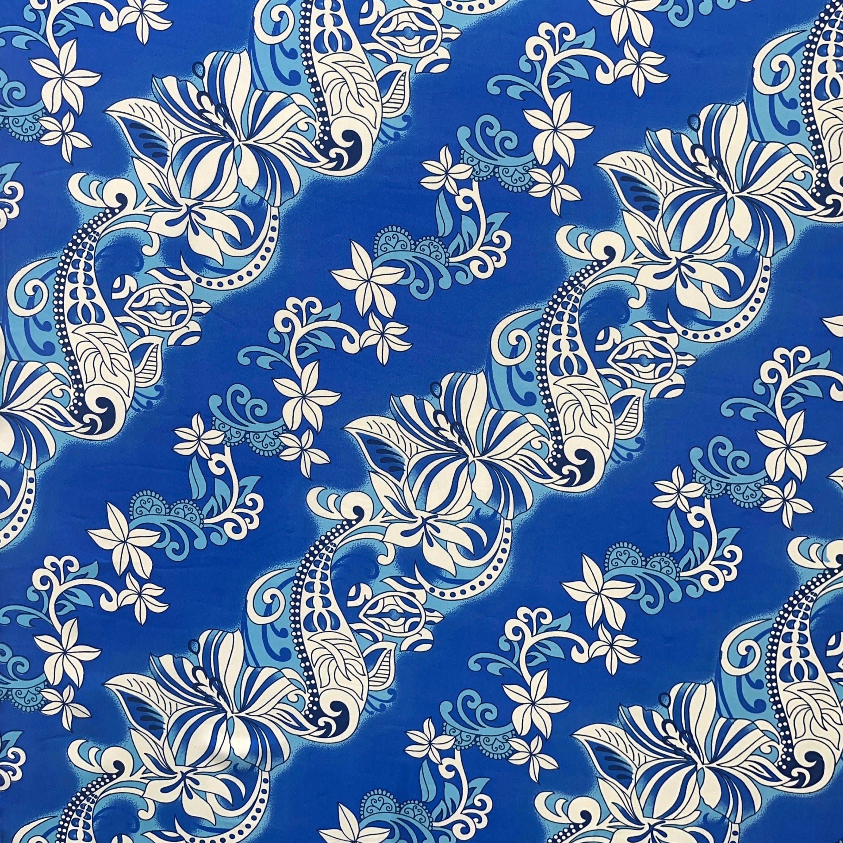 Diagonal Hibiscus Plumeria Sea Turtle Swirl Design Peachskin Fabric | Islands Fabric
