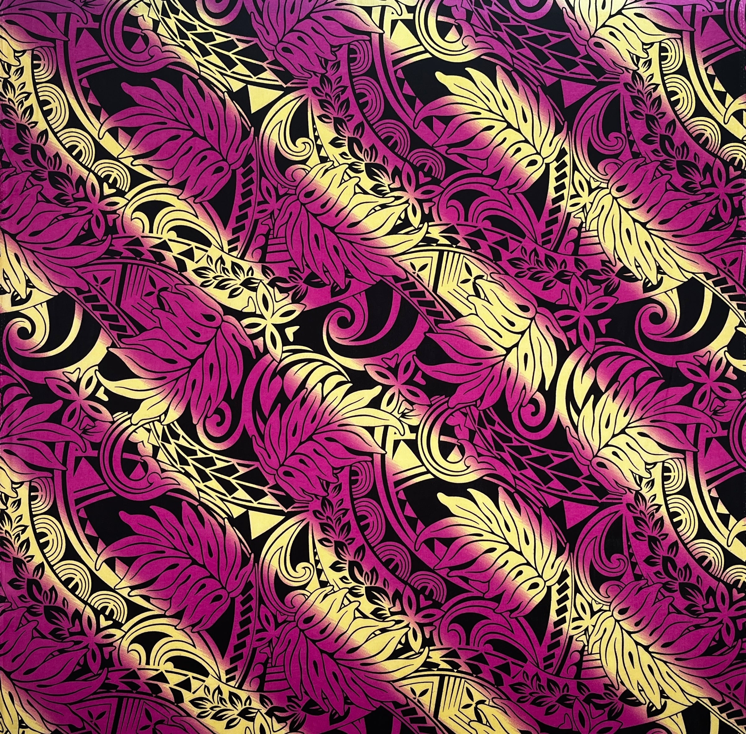 Diagonal Traditional Tattoo Gradient design with Tropical Leaves Rayon Poplin Fabric | Islands Fabric