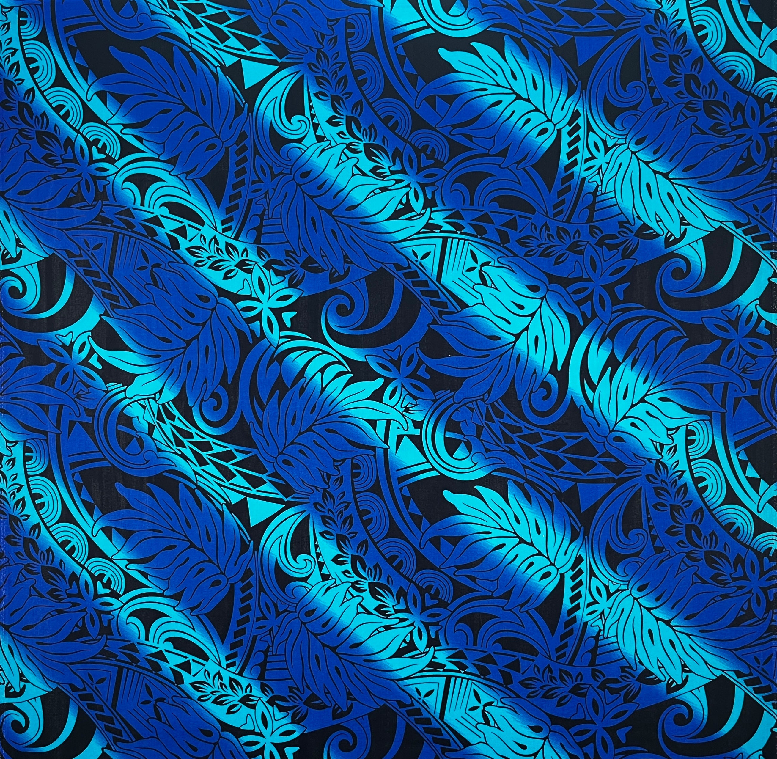 Diagonal Traditional Tattoo Gradient design with Tropical Leaves Rayon Poplin Fabric | Islands Fabric