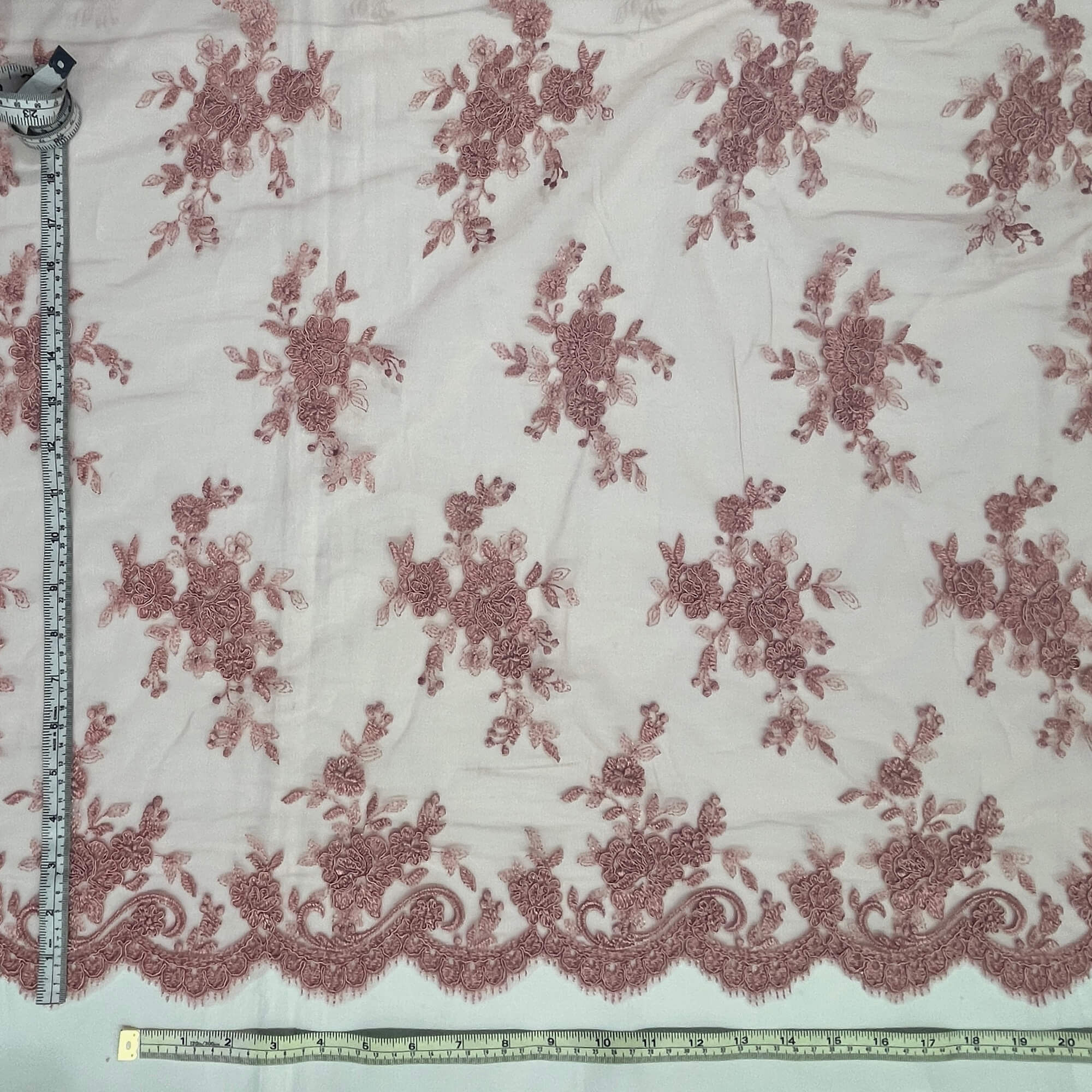 Corded Bridal Lace Fabric Embroidered on 100% Polyester Net Mesh | Lace USA - 96517W