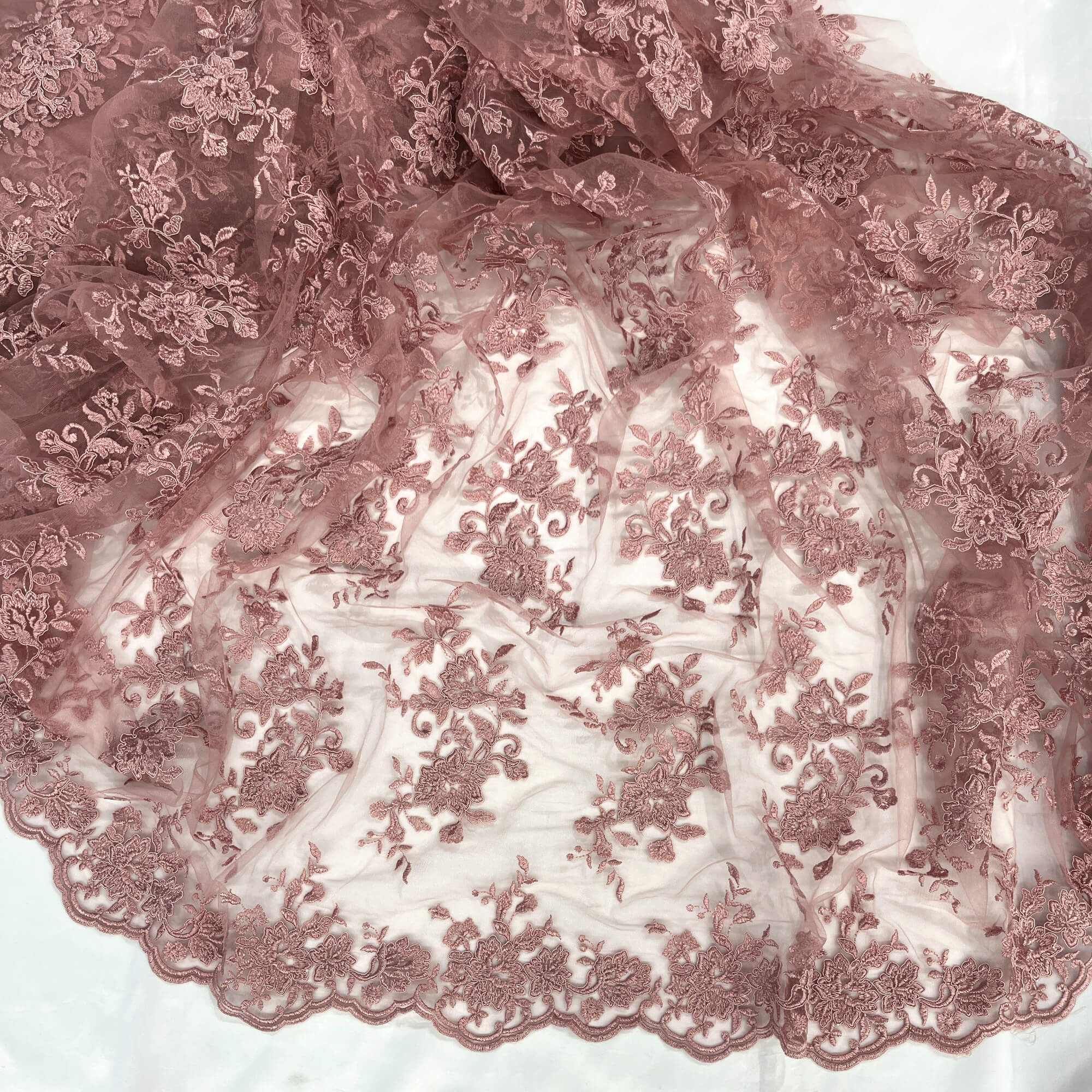 Corded Floral Lace Fabric with Scalloped Edges – Bridal & Dress Lace | Lace USA - 97154W