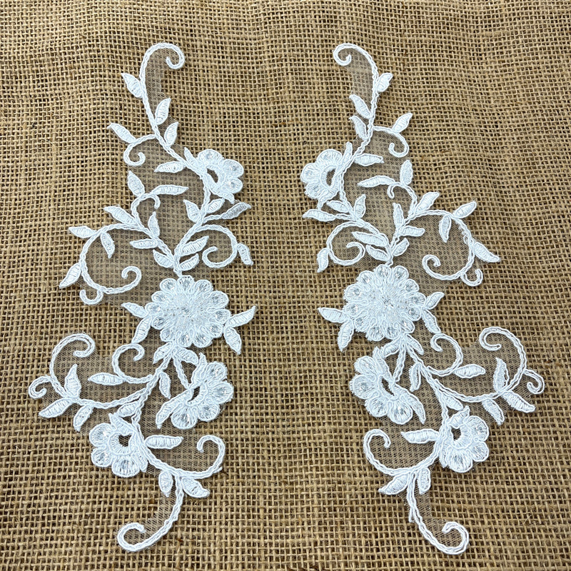 Beaded & Corded Floral Lace Applique Embroidered on 100% Polyester |Lace USA - 95889W-HB