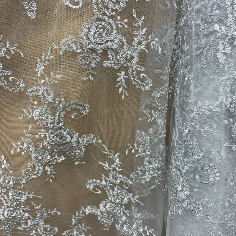 Corded Bridal Lace Fabric Embroidered on 100% Polyester Net Mesh | Spandex Palace