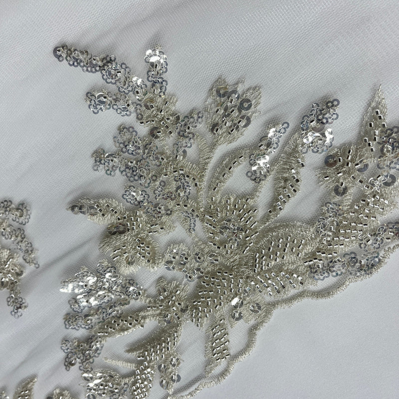 Beaded Lace Fabric Embroidered on 100% Polyester Net Mesh | Spandex Palace