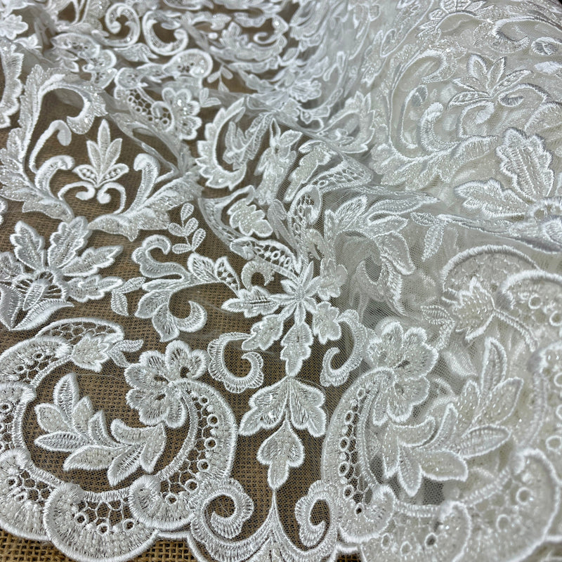 Beaded Lace Fabric Embroidered on 100% Polyester Net Mesh | Spandex Palace