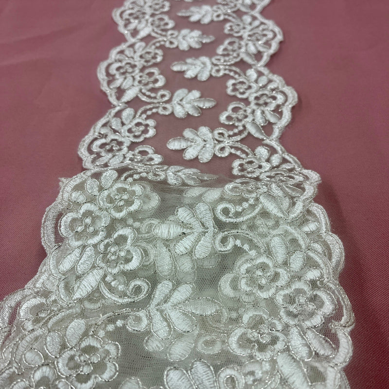 Beaded Lace Applique Embroidered on 100% Polyester Net Mesh | Spandex Palace | Spandex Palace