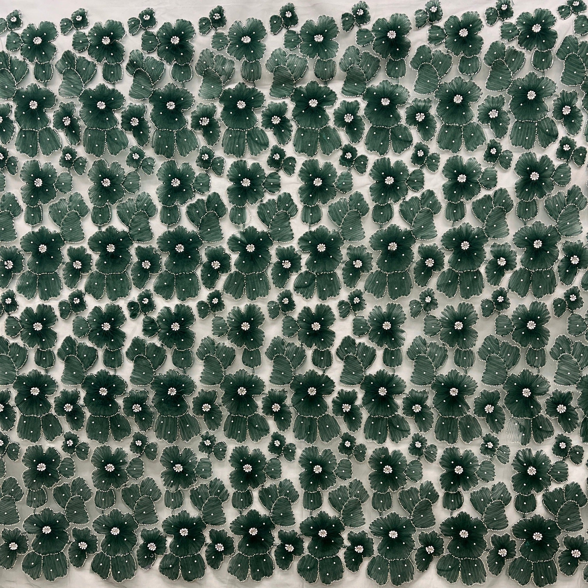 Beaded 3D Floral Lace Fabric Embroidered on 100% Polyester Net Mesh | Spandex Palace - GD-216