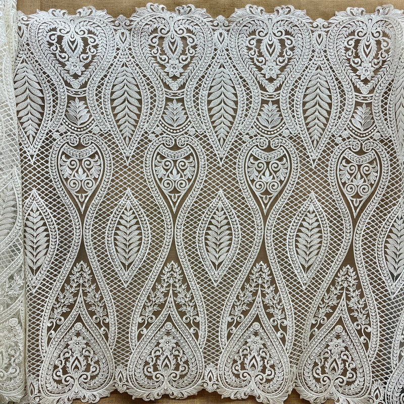 Beaded & Corded Bridal Lace Fabric Embroidered on 100% Polyester Net Mesh | Lace USA - GD-52927