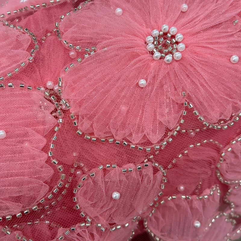 Beaded 3D Floral Lace Fabric Embroidered on 100% Polyester Net Mesh | Spandex Palace - GD-216