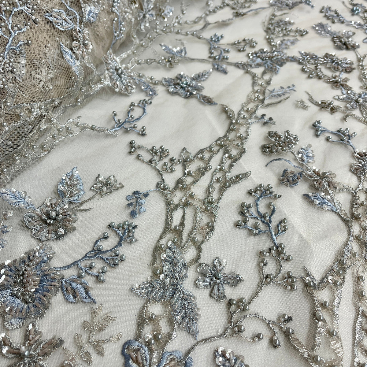 Beaded Lace Fabric Embroidered on 100% Polyester Net Mesh | Lace USA - GD-19091