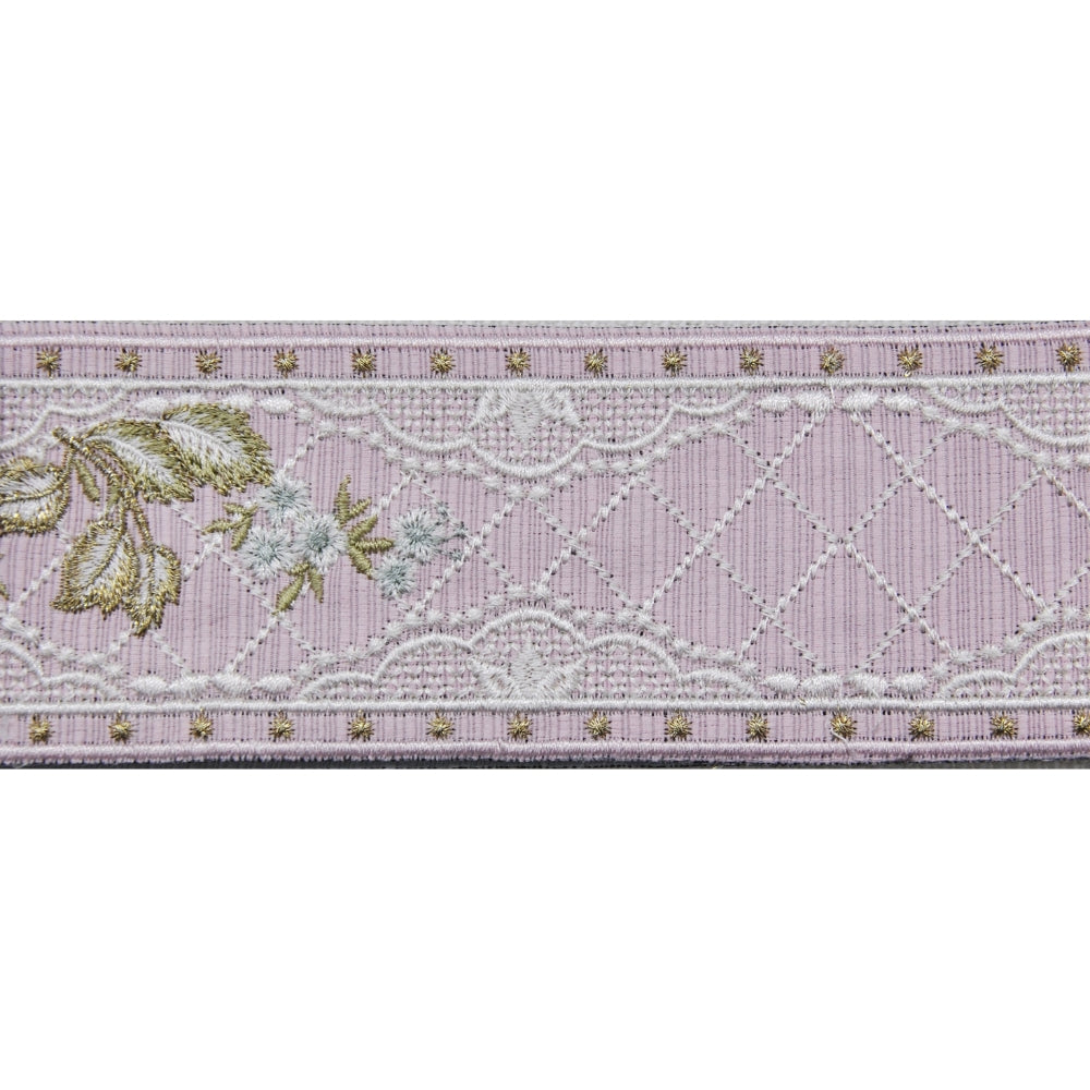 Embroidered Decorative Woven Trim Tape - 2 1/4" Width Vintage Floral Design with Gold Accents (25 Yard Roll) - BR-7568-20 Dusty Rose