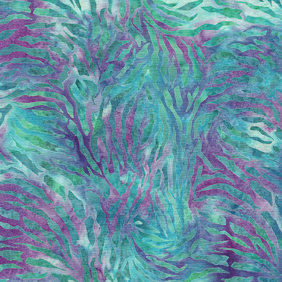 Essence Tiger Stripe-Multi Teal Purple Batik 44"/45" Fabric Per Yard