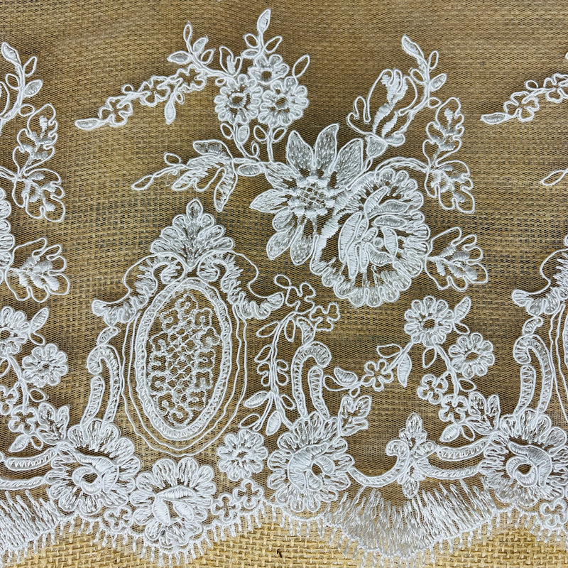 Corded Bridal Lace Fabric Embroidered on 100% Polyester Net Mesh |  Spandex Palace