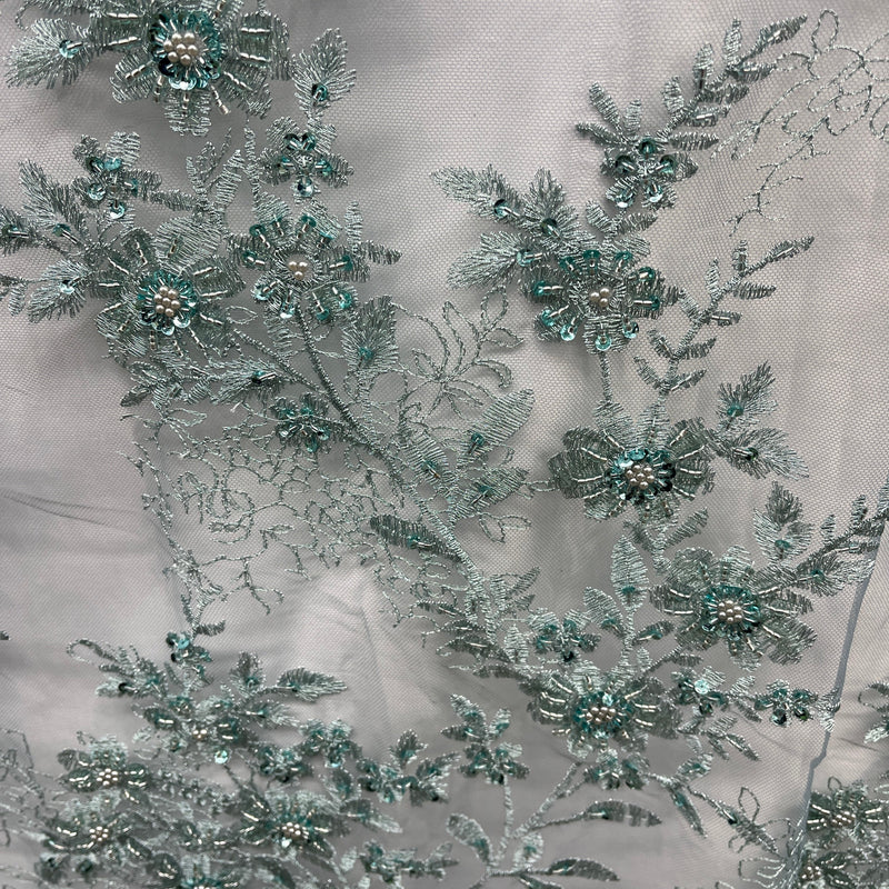 Beaded Floral Lace Fabric Embroidered on 100% Polyester Net Mesh | Lace USA - GD-18614