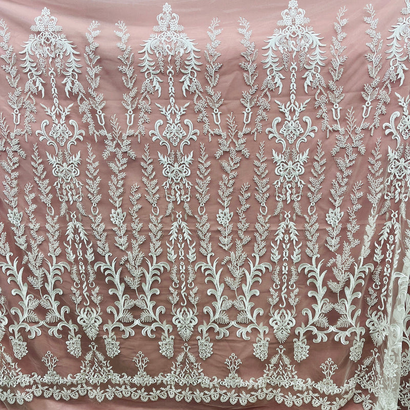 Beaded Lace Fabric Embroidered on 100% Polyester Net Mesh | Spandex Palace- GD-237303