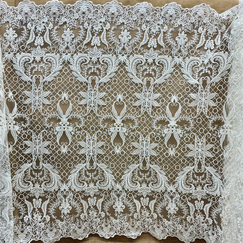 Beaded & Corded Bridal Lace Fabric Embroidered on 100% Polyester Net Mesh | Lace USA - GD-56024