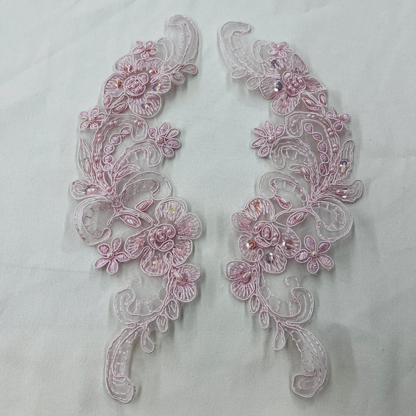 Beaded & Corded Floral Lace Applique Embroidered on 100% Polyester Organza | LaceUSA - 90822N-BP