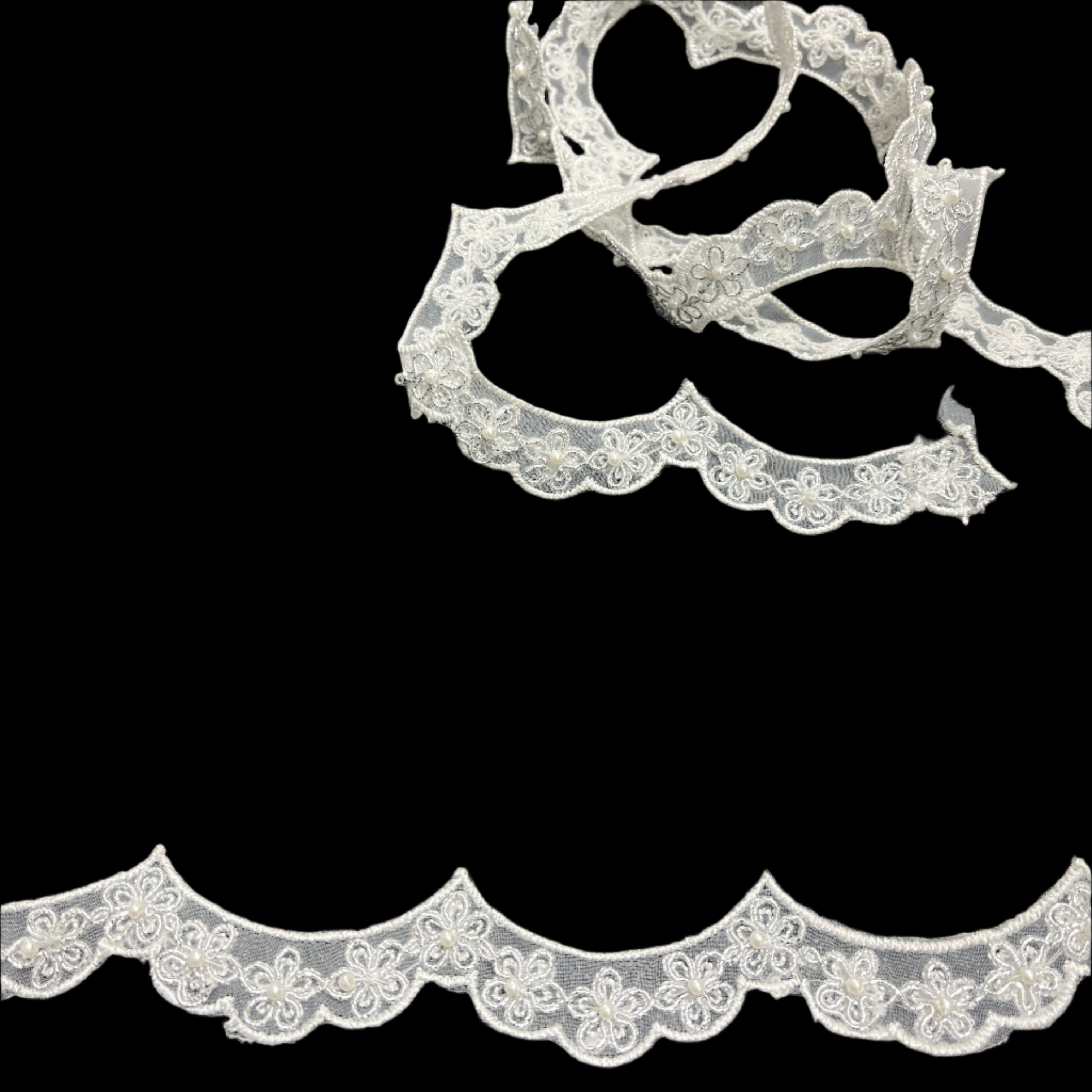 Beaded & Corded Lace Trimming Embroidered on 100% Polyester Net Mesh | Spandex Palace - 96758N-BP