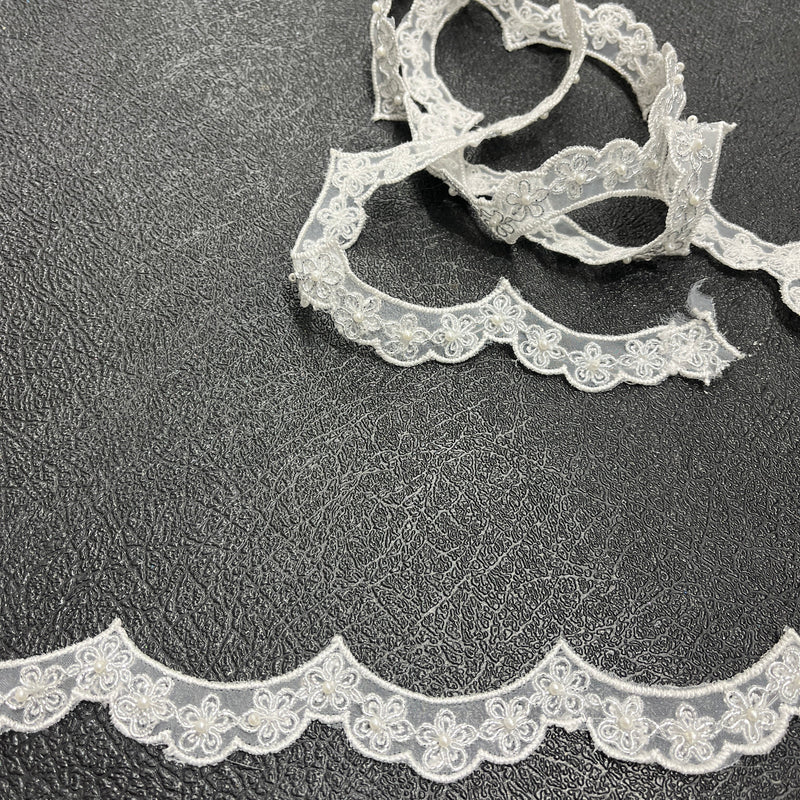 Beaded & Corded Lace Trimming Embroidered on 100% Polyester Net Mesh | Spandex Palace - 96758N-BP