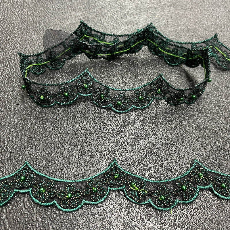 Beaded & Corded Lace Trimming Embroidered on 100% Polyester Net Mesh | Spandex Palace- 96758N-BP