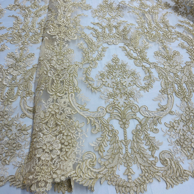 Corded Bridal Lace Fabric Embroidered on 100% Polyester Net Mesh | Lace USA - 97136W