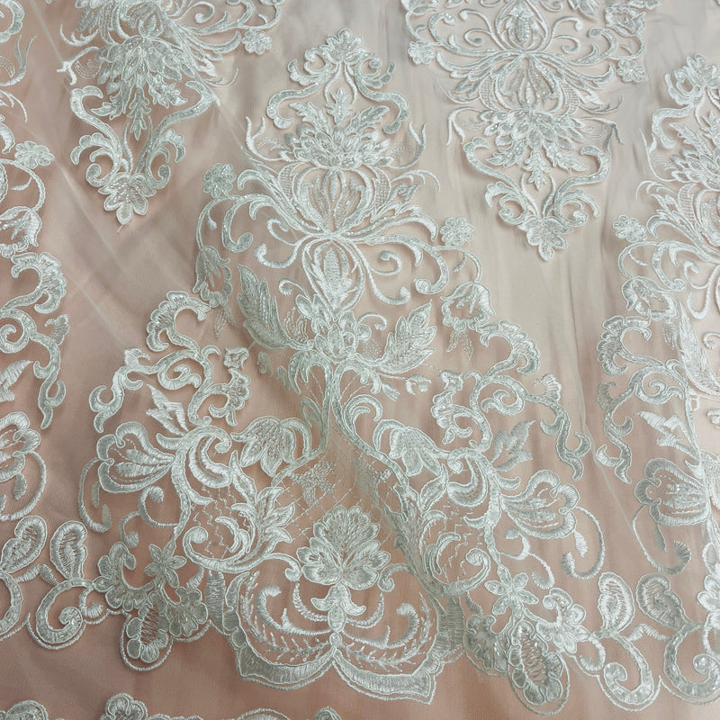 Beaded & Corded Lace Fabric Embroidered on 100% Polyester Net Mesh | Lace USA - 97070W-HB