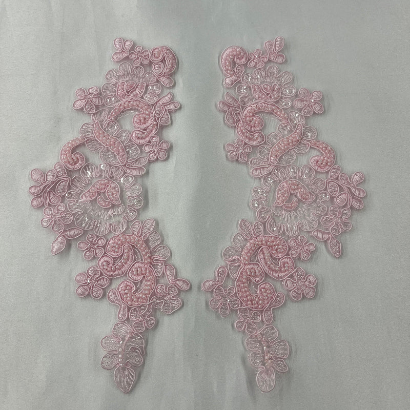 Beaded & Corded Floral Lace Applique Embroidered on 100% Polyester | Lace USA - KZ-25-HB