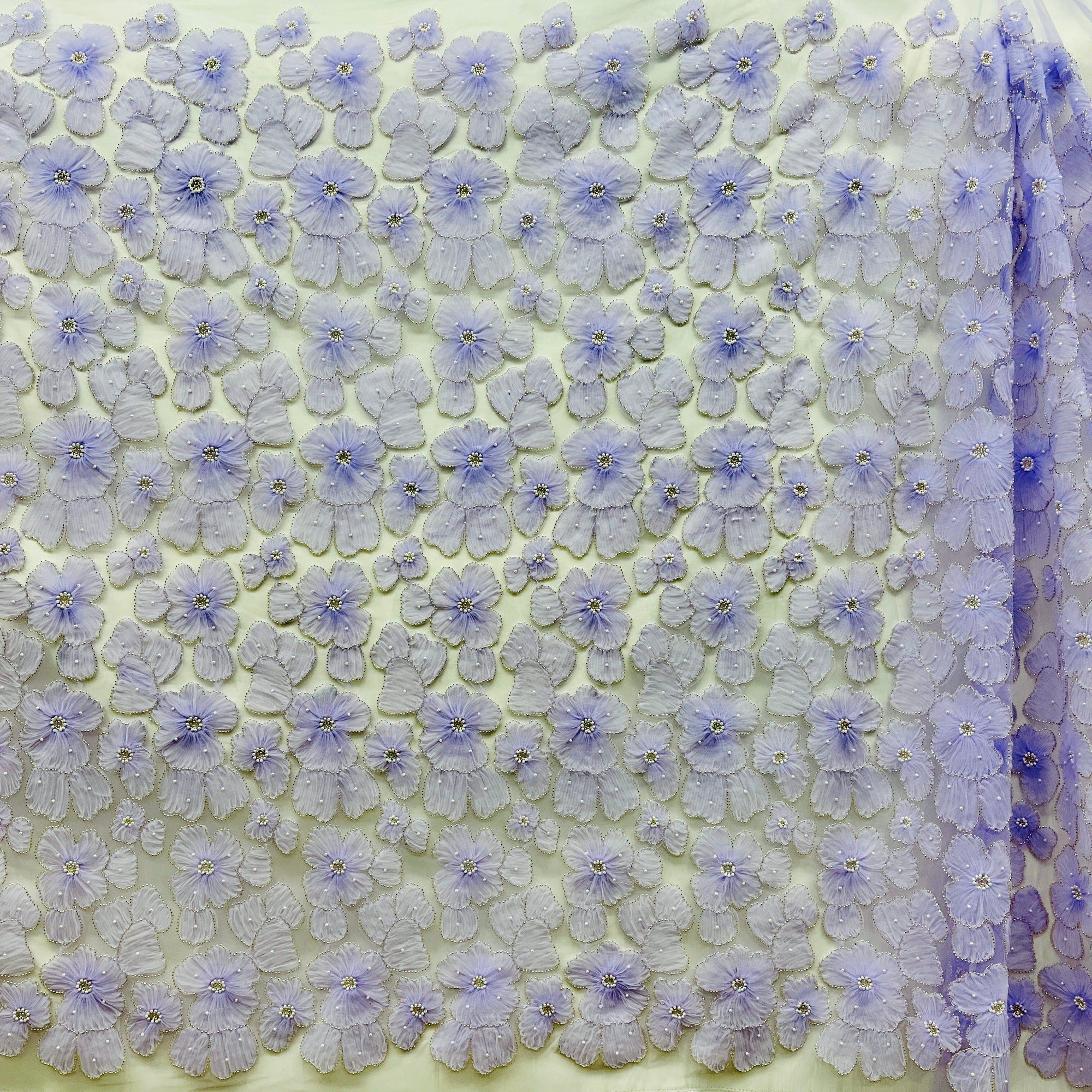 Beaded 3D Floral Lace Fabric Embroidered on 100% Polyester Net Mesh | Spandex Palace - GD-216