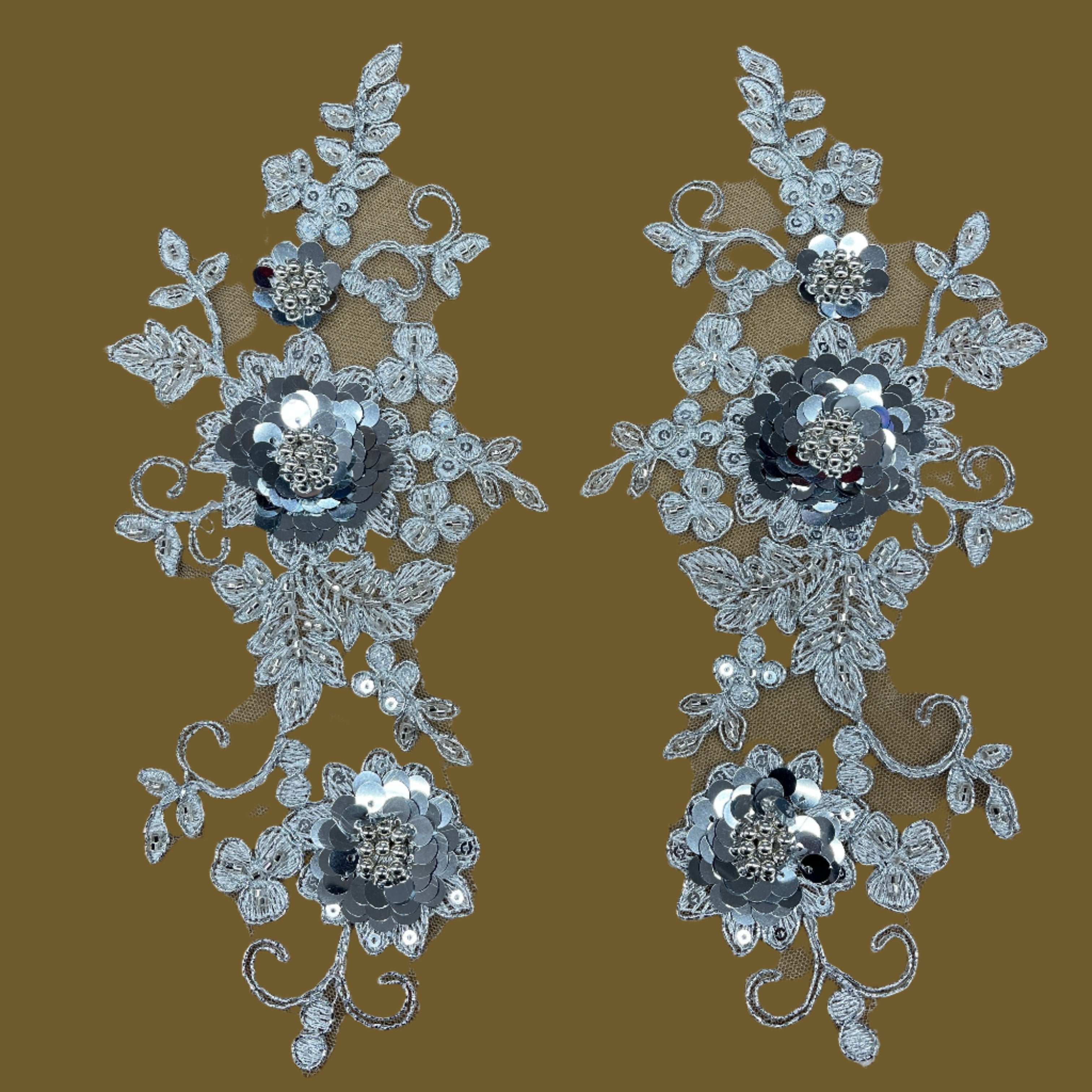 Beaded & Corded Floral 3D Lace Applique Embroidered on 100% Polyester Net Mesh | Spandex Palace - 97229W-HB
