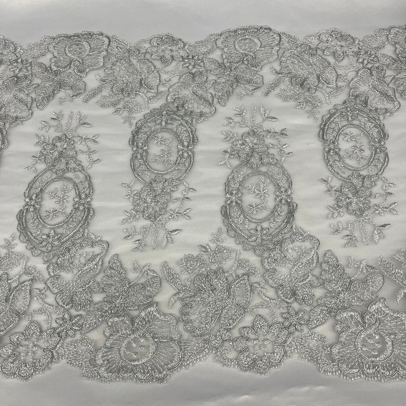 Corded Double Sided Lace Trimming Embroidered on 100% Polyester Net Mesh | Spandex Palace - 97039W/2