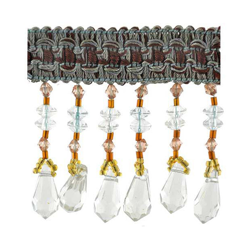 Fascination Collection - 2 1/2" width BEADED FRINGE (15 Yard Roll) - BB-926-66/03 Chocolate and Light Blue