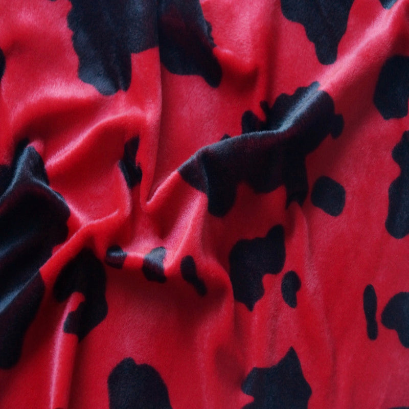 Black Red Cow Velboa Faux Fur