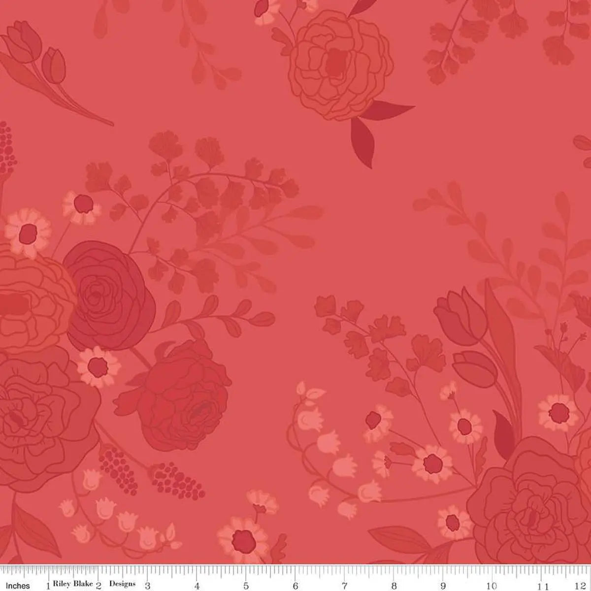 First Blooms Tonal Floral Berry Cotton Wideback Fabric per yard