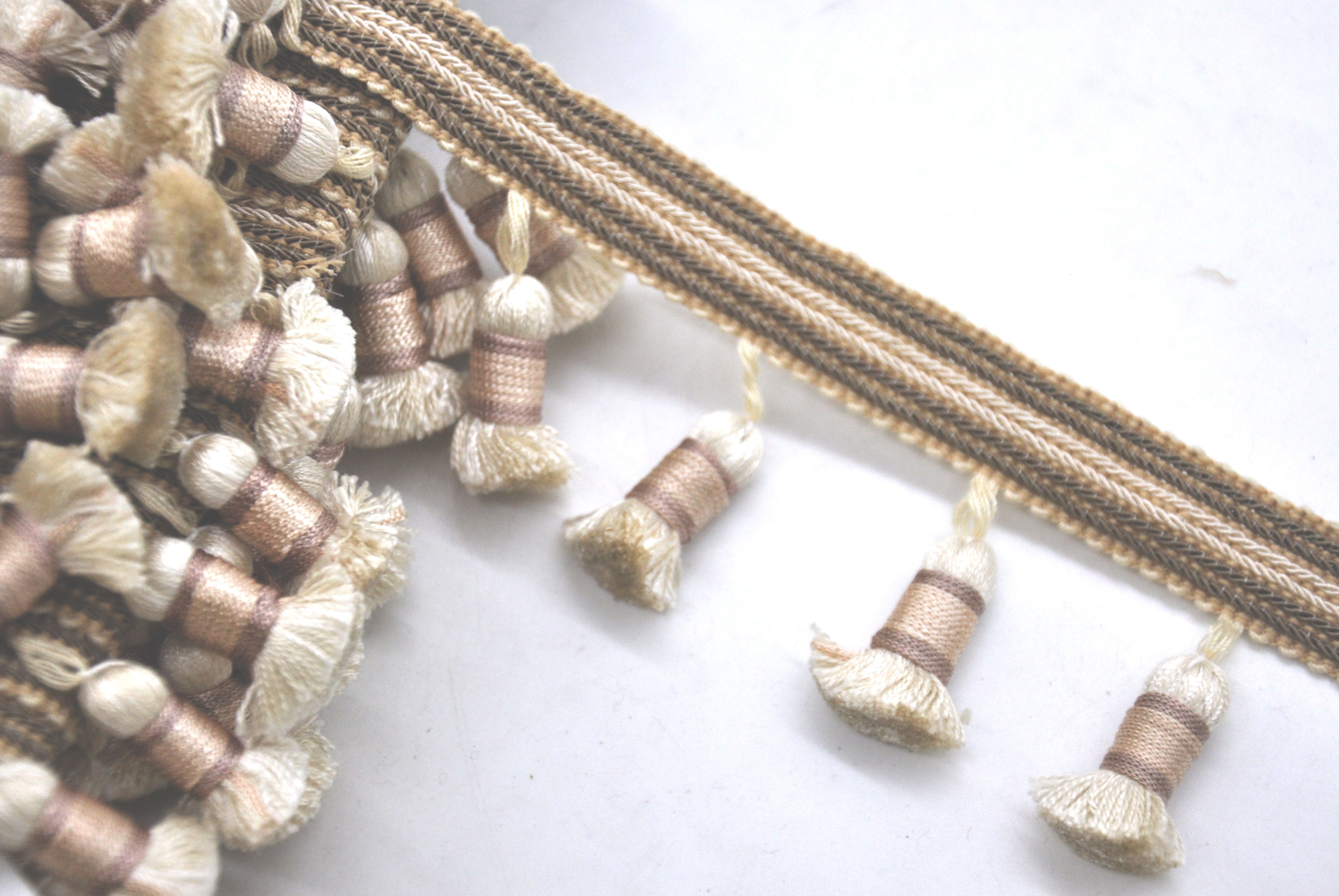Godiva Collection - 2 1/2" length SMALL TASSEL FRINGE (25 Yard Roll) - BF-4099-28/66 Beige and Chocolate