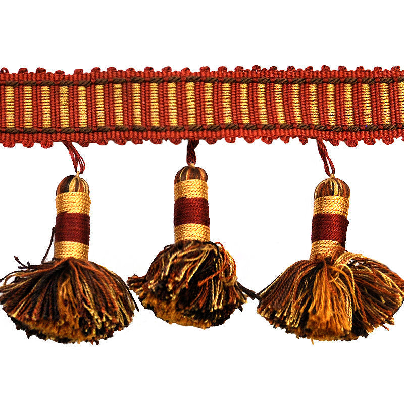 Godiva Collection - 4" length LARGE TASSEL FRINGE (25 Yard Roll) - BF-4098-88/66 Dark Brick and Chocolate