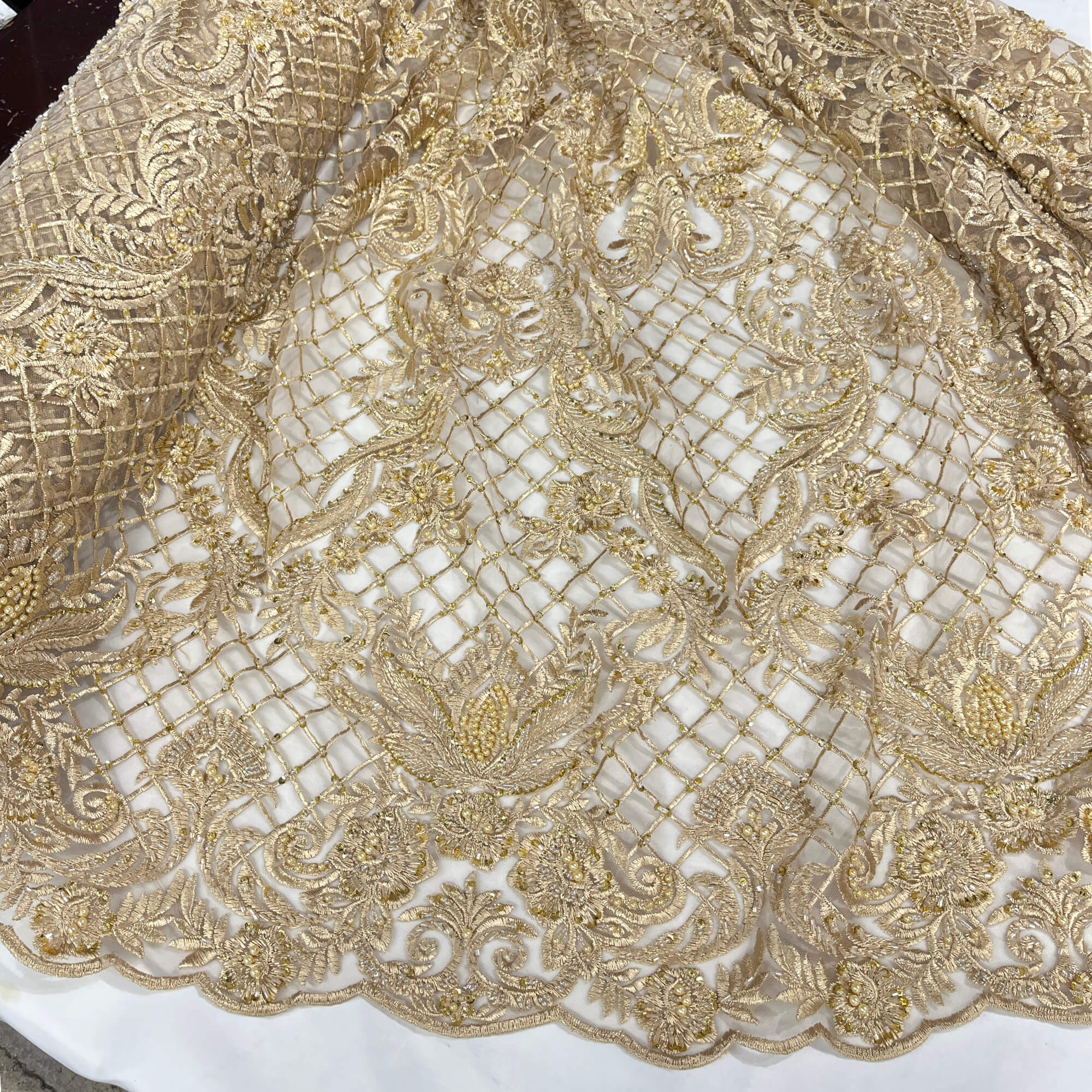 Beaded Lace Fabric Embroidered on 100% Polyester Net Mesh | Lace USA - GD-113