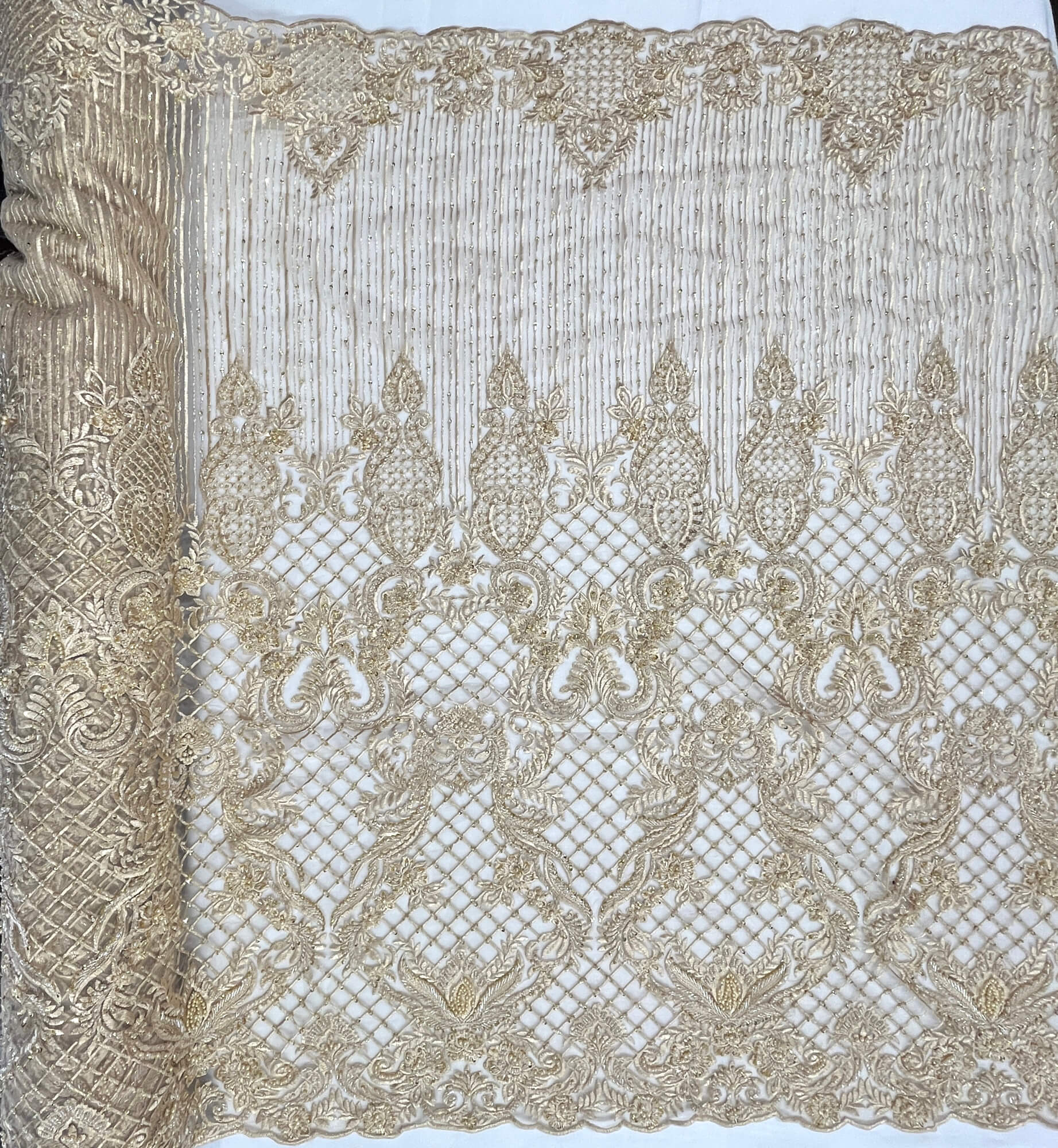 Beaded Lace Fabric Embroidered on 100% Polyester Net Mesh | Lace USA - GD-113