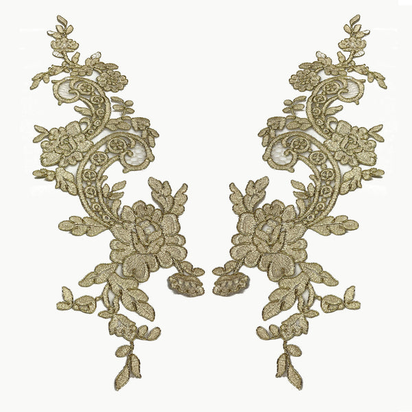 Corded Floral Applique Embroidered on 100% Polyester Net | Lace USA - 96434W