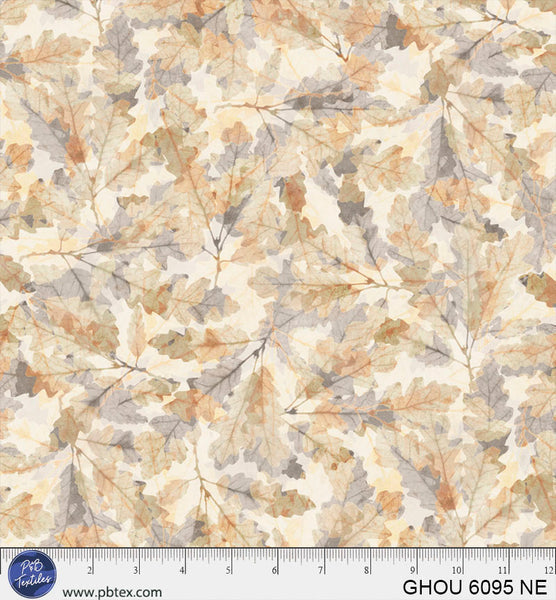 Golden Hour Natural Scattered Leaves Cotton 44/45 Fabric Per Yard