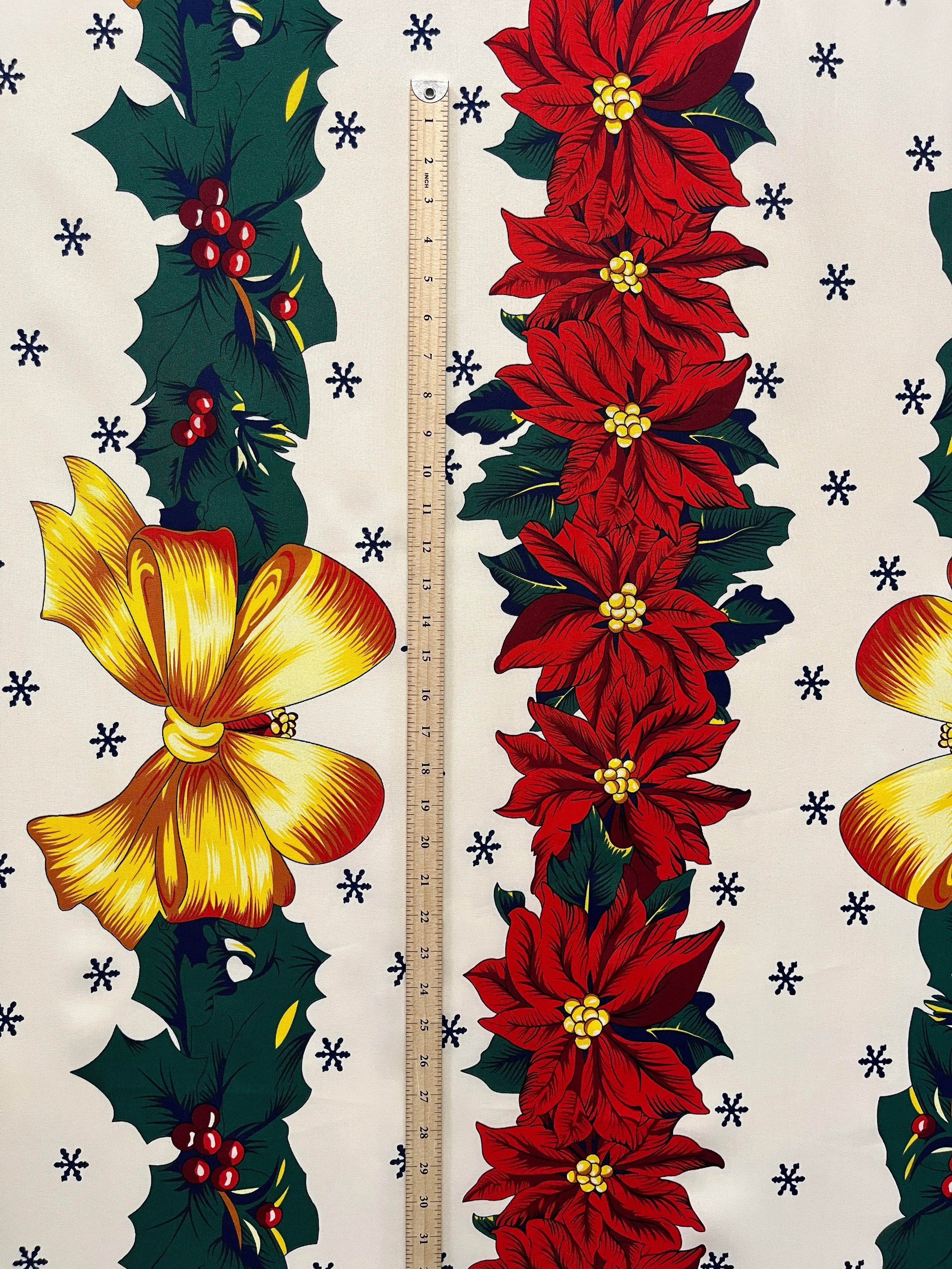 Golden Bow Poinsettia Holiday Polyester Fabric | Islands Fabric