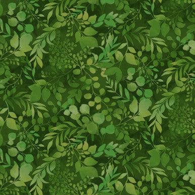 Green Fern & Foliage Blissful Blooms Cotton 43"/44" Fabric Per Yard