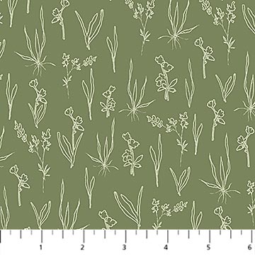 Green Line Floral Flourish Cotton 44"/45" Fabric Per Yard