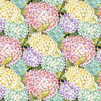Green Multi Hydrangeas Blissful Blooms Cotton 43"/44" Fabric Per Yard