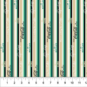 Green Strips Coca-Cola Cotton 44"/45" Fabric Per Yard
