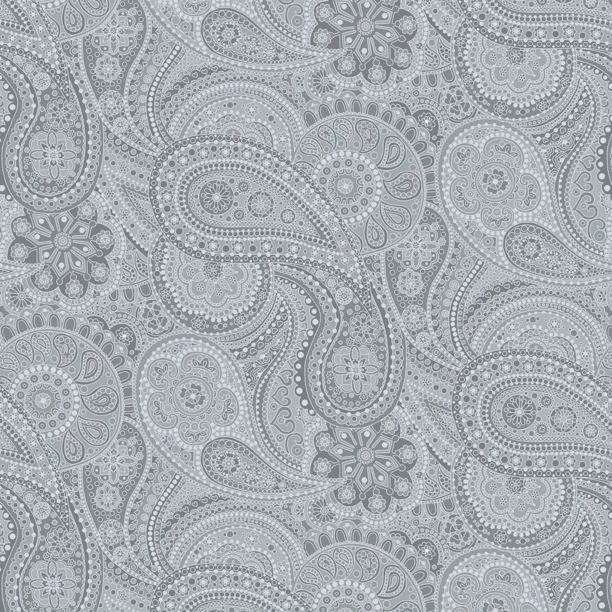 Grey Large Paisley Paradise Wideback Fabric per yard