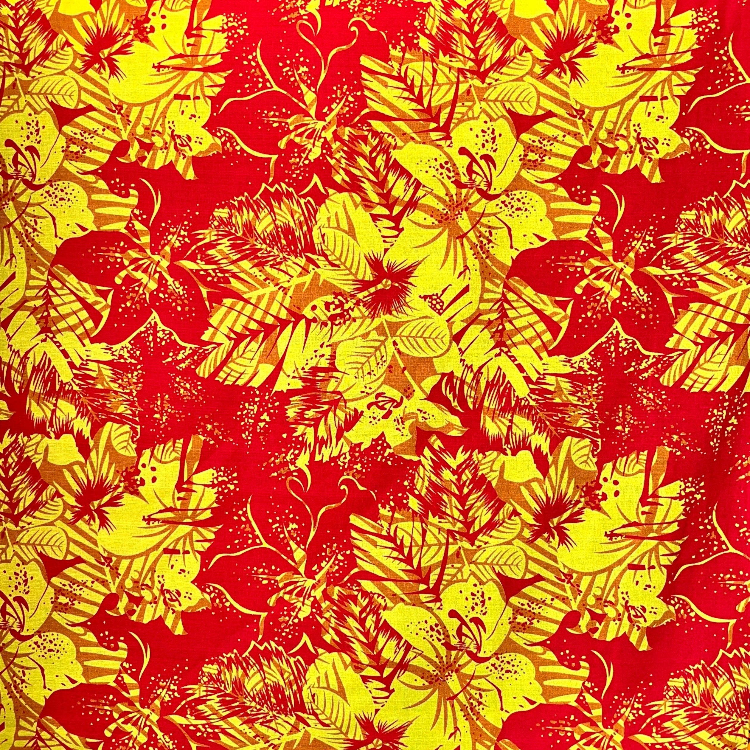 Hibiscus Plumeria Tropical Leaves Cotton Light Barkcloth Fabric | Islands Fabric