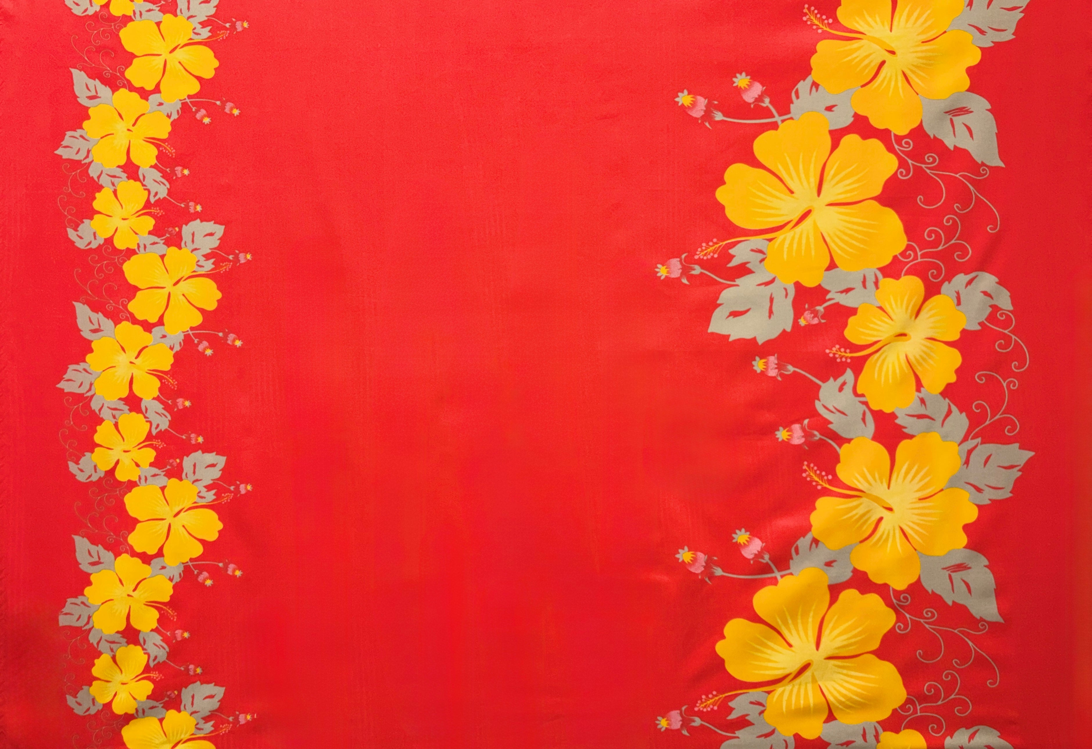 Hibiscus Flowers Double Border Polyester Fabric | Islands Fabric