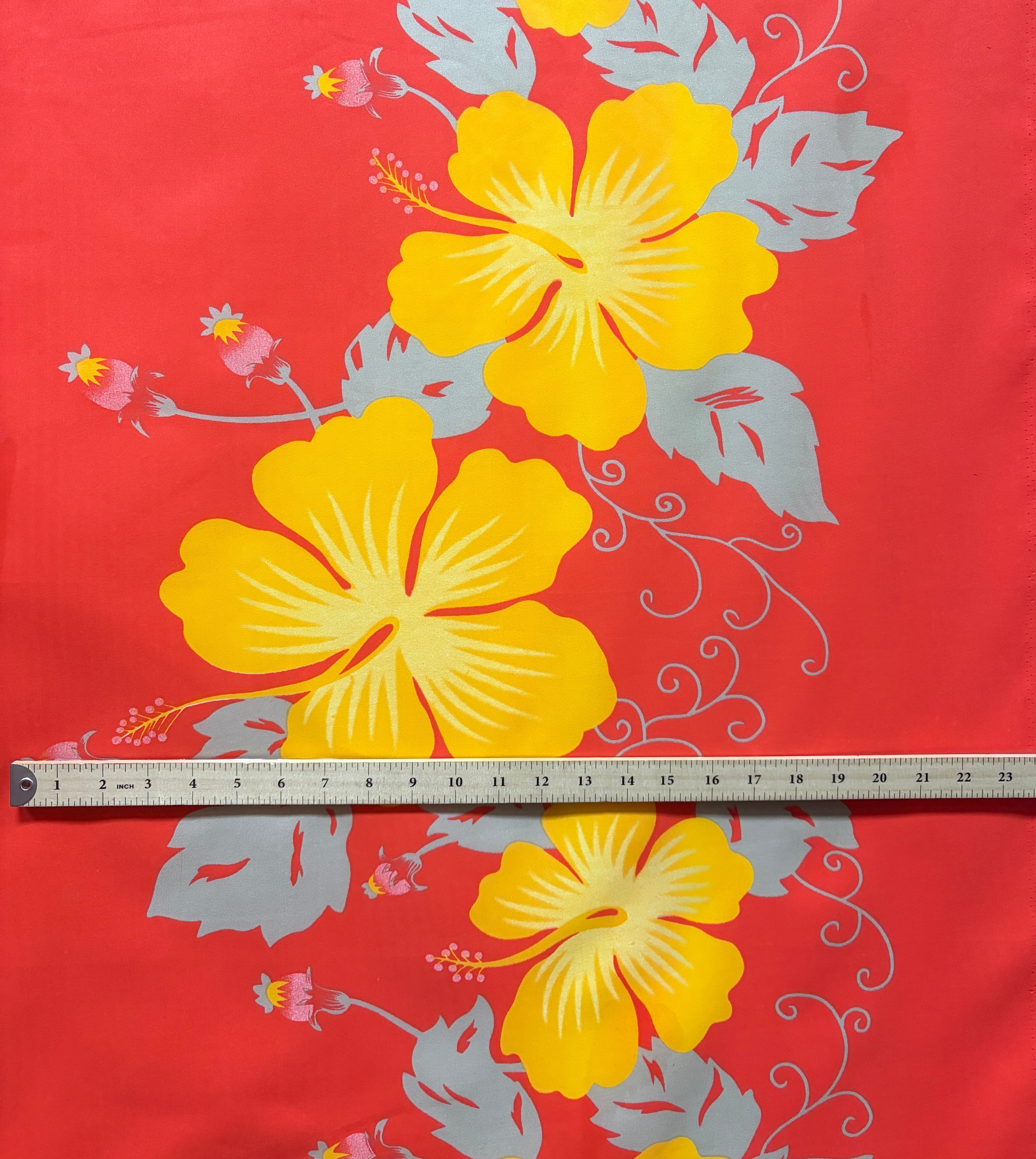 Hibiscus Flowers Double Border Polyester Fabric | Islands Fabric