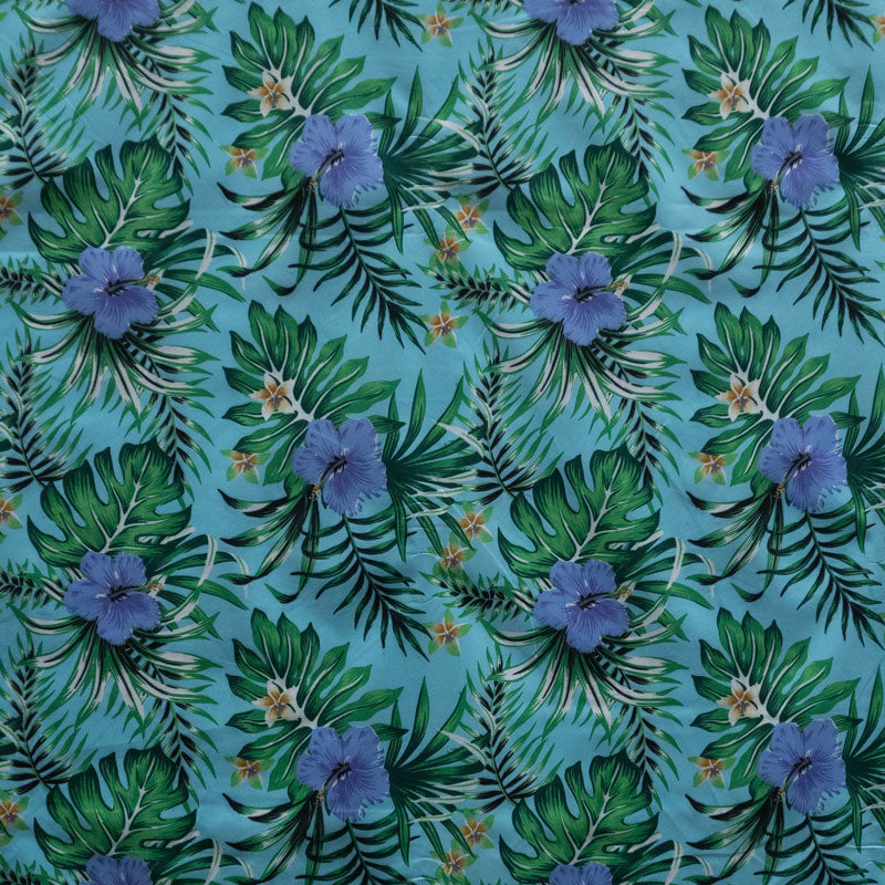 Hibiscus Monstera Palm leaves Polyester Fabric | Islands Fabric