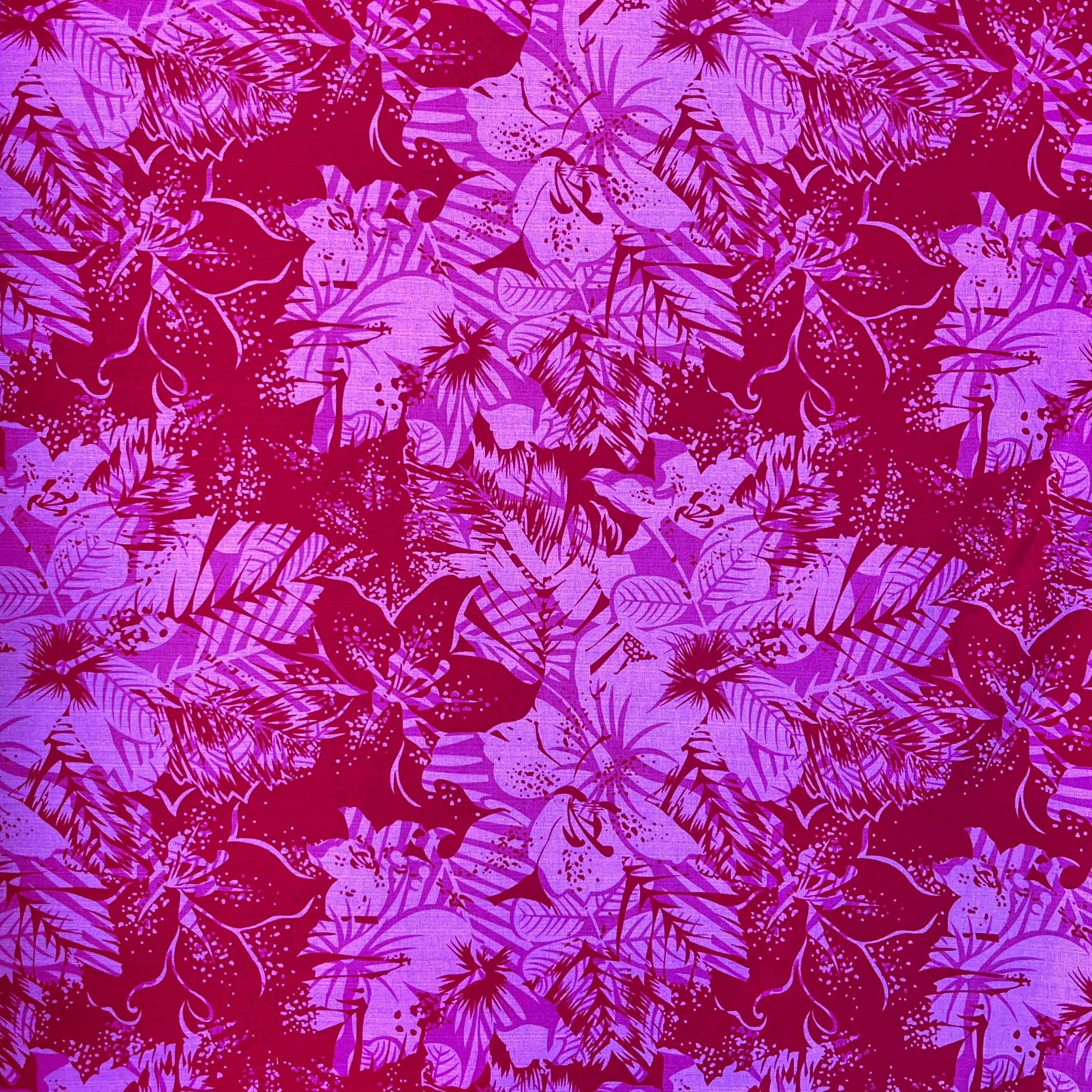 Hibiscus Plumeria Tropical Leaves Cotton Light Barkcloth Fabric | Islands Fabric